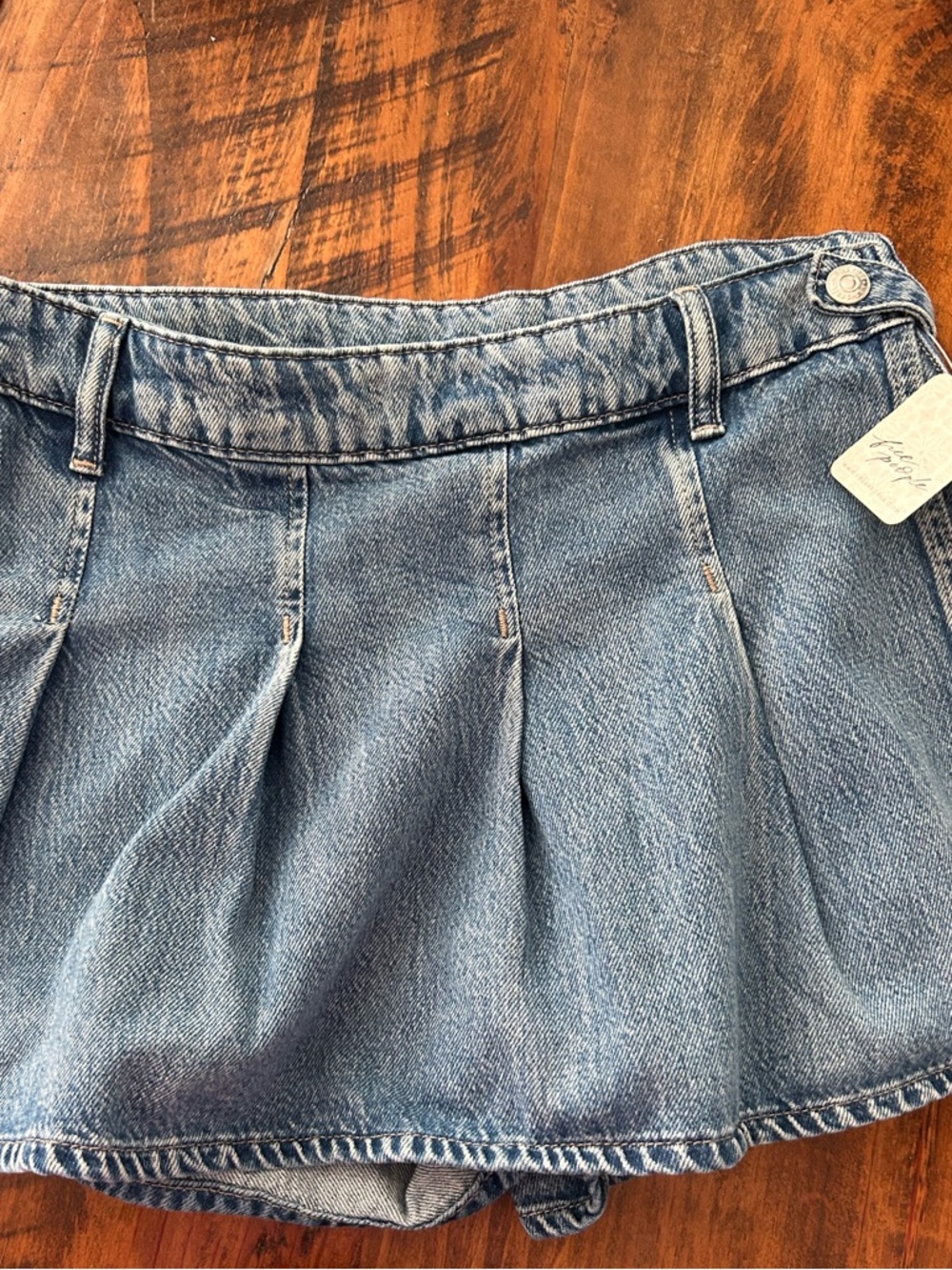 Free People Light Blue Denim Pleated Mini Skirt